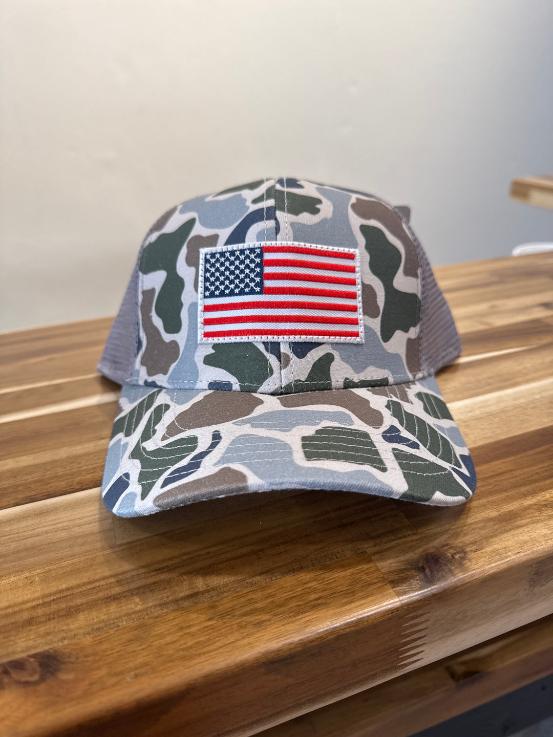 Flag Mesh back Trucker Hat- Camo