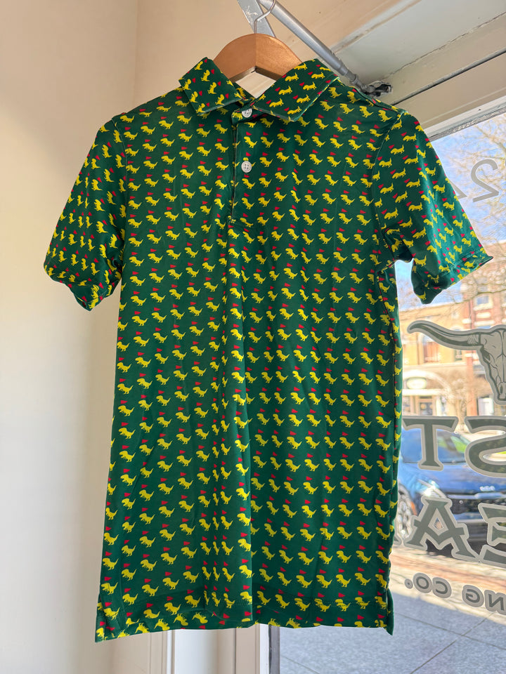 Youth Green & Yellow T-Rex Performance Polo