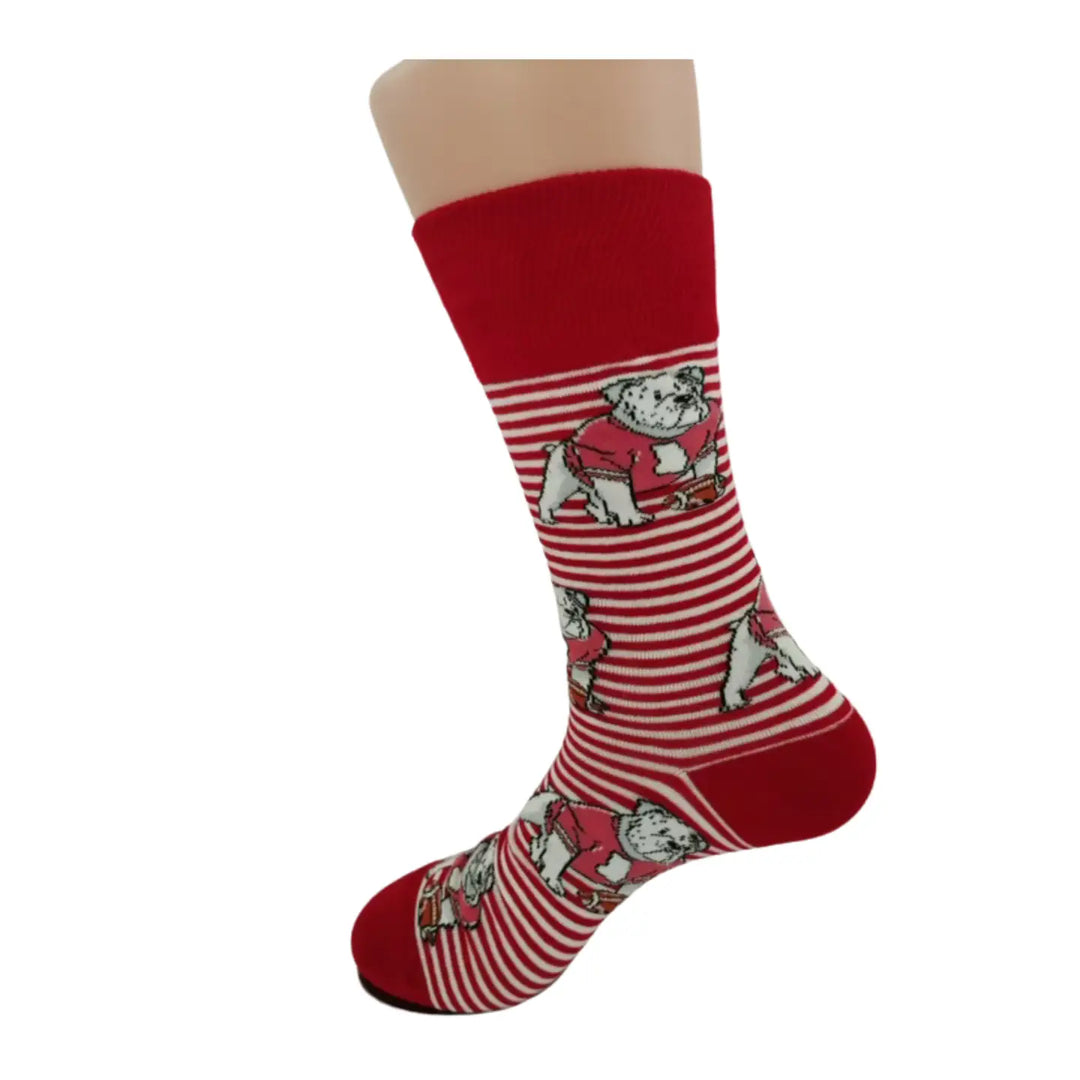 Striped Bulldog Ga State Shape Socks
